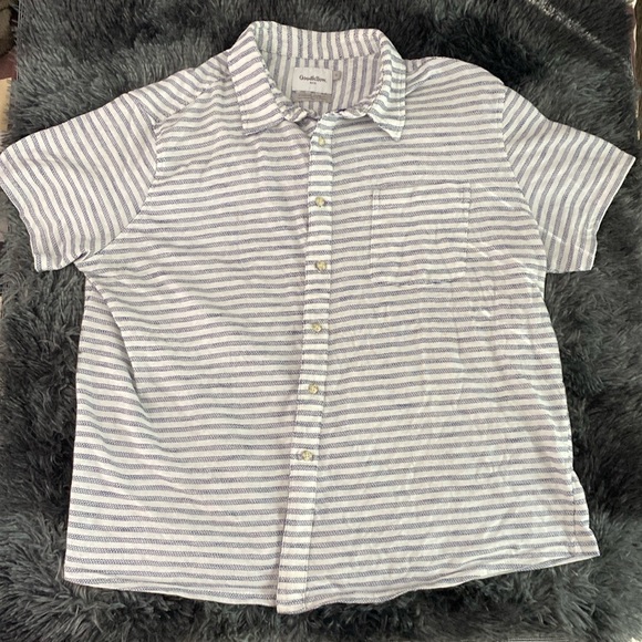 Goodfellow & Co navy and off white striped button down short-sleeve shirt - Picture 1 of 17